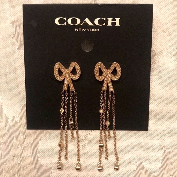 Brand New Coach Gold Tone Bow Dangly Earrings - Picture 1 of 8